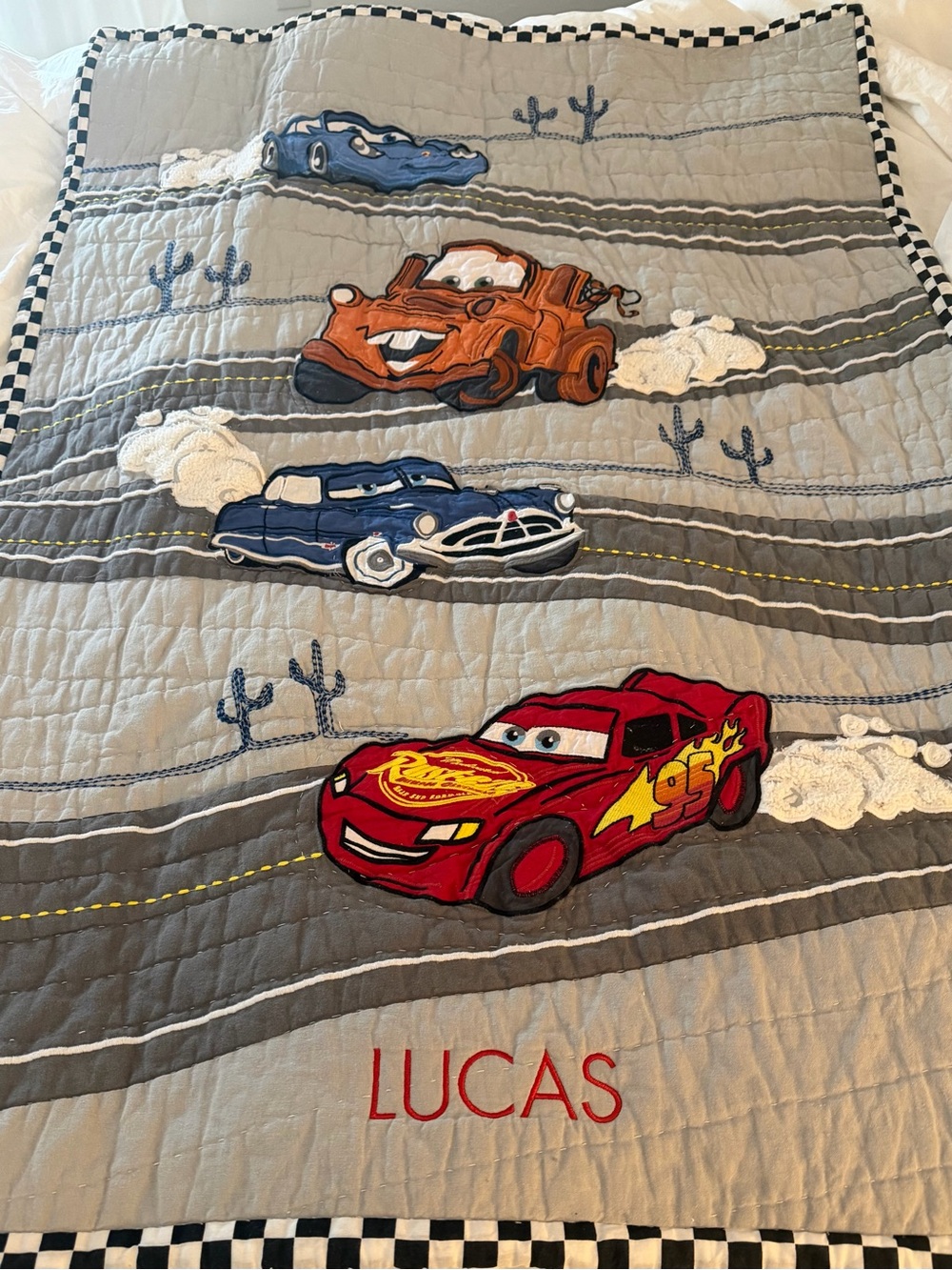 Pottery Barn Kids Gray Quilted Disney And Pixar Cars Toddler Quilt